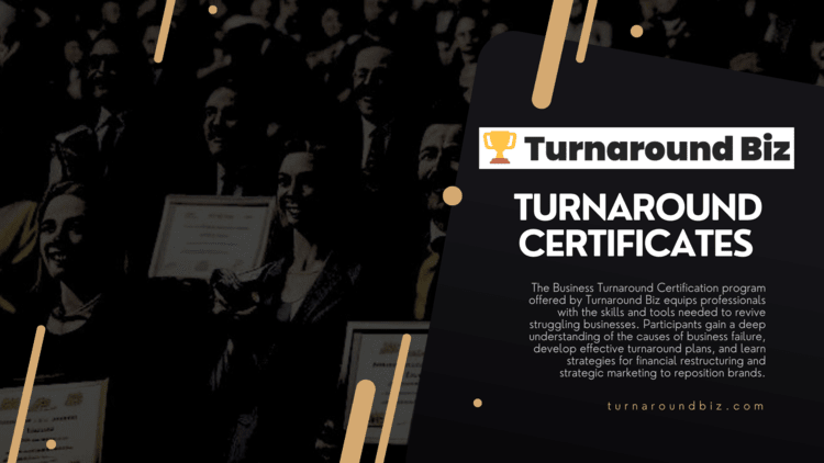 Participants holding up their awards at ceremony with brief about turnaround certificates along with the turnaroundbiz.com website url