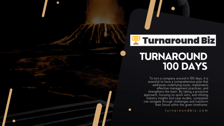 End of runway made of calendars entering into volcano with lava, shows Turnaround in 100 Days with blurb and turnaroundbiz.com website url